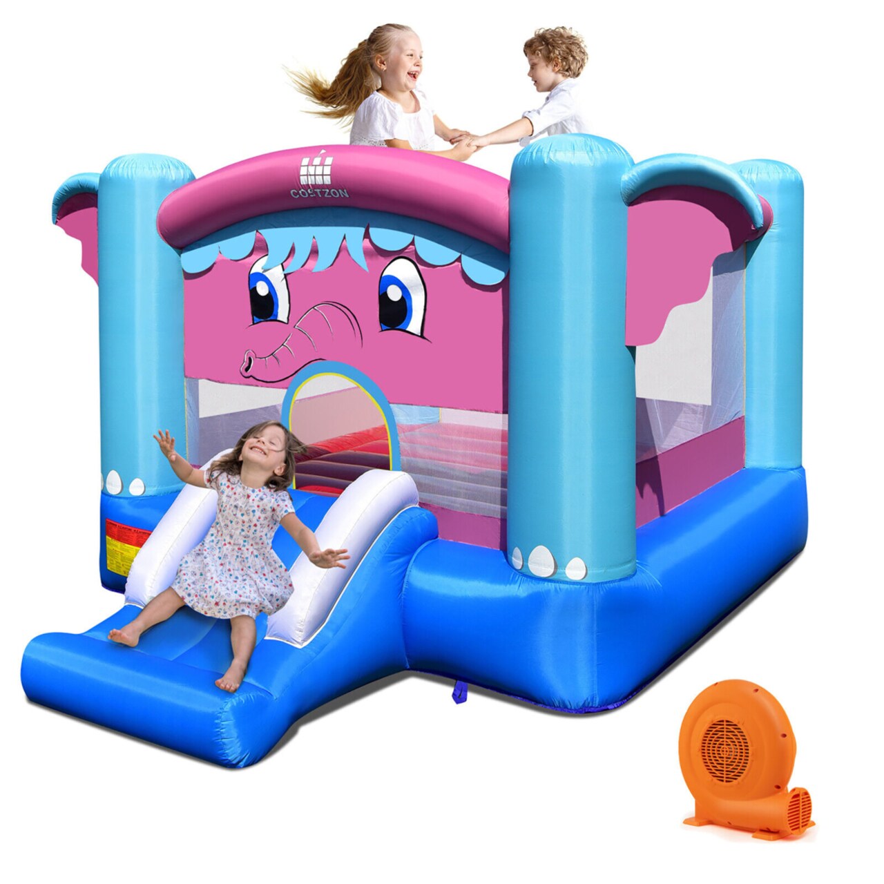 Inflatable Bounce House 3-In-1 Elephant Theme Inflatable Castle W/ 680W Blower